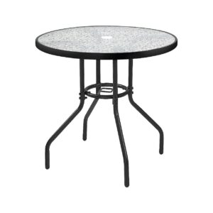 Round Patio Bistro Table with Tempered Glass Top and Iron Frame for Backyard or Patio