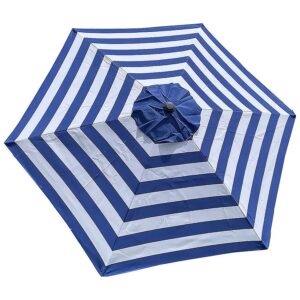 Royal Blue and White Stripe 9ft 6 Rib Replacement Umbrella Canopy with Fade Resistant