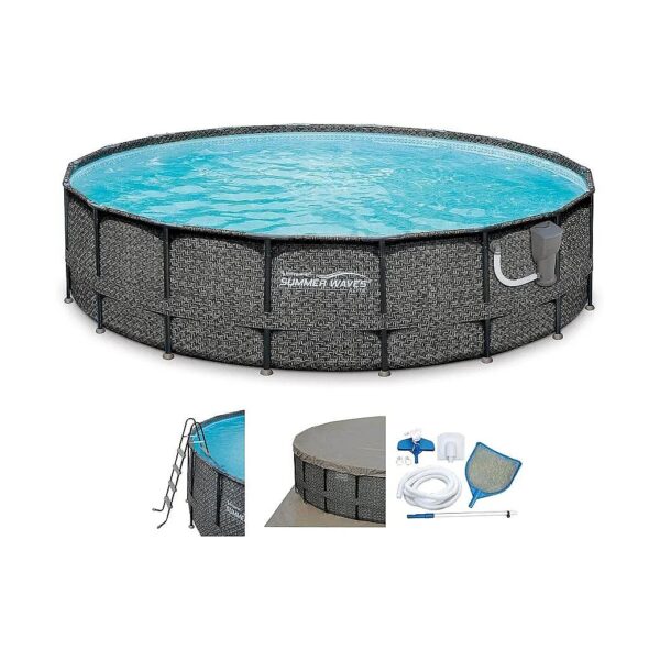 Rust-Proof Round Frame Above Ground Pool with Quick Assembly and Deluxe Maintenance Kit