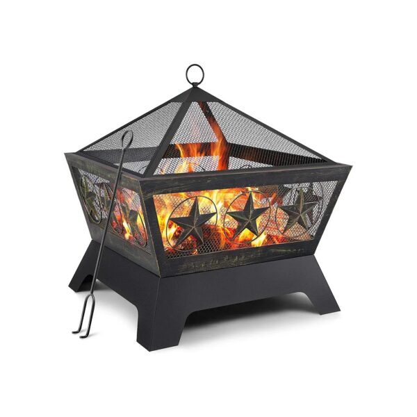 Rust-Resistant 24in Metal Fire Pit with Deep Design and Lid for Safe Outdoor Wood Burning