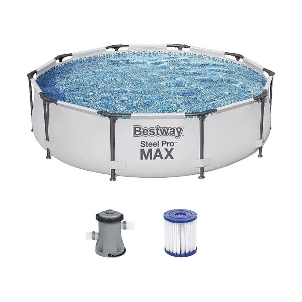 Rust-Resistant Steel Frame Round Pool Set with Filter Pump and 3-Layer DuraPlus Material