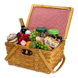 Rustic Brown Wood Chip Picnic Basket with Simple yet Functional Design and Strong Handles