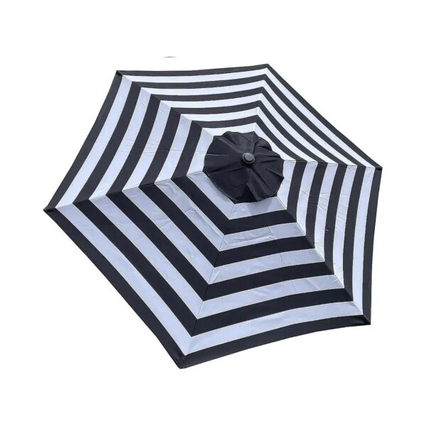 STRONG THICK Replacement Umbrella Canopy for 9ft 6 Ribs Black White Stripe Polyester