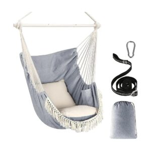 Saving Macrame Bohemian Hammock Chair with Carrying Bag and Side Pocket for Small Spaces