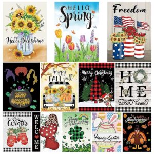 Seasonal Garden Flag Set for Outside - 12 Pack Small Flags for Yard and Garden Decor