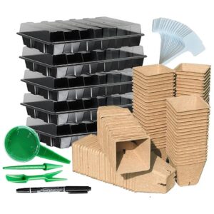 Seed Starter Kit with 100 Peat Pots for Seedlings and Seed Growing Trays