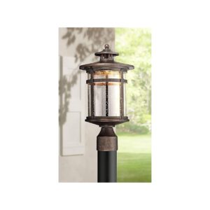 Seeded Glass Shade Bronze Base Industrial-Style Outdoor Post Light Fixture