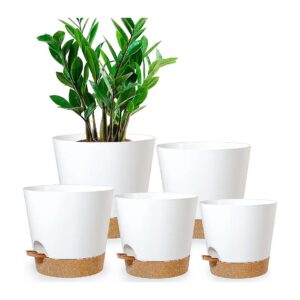 Self Watering Plastic Planters with High Drainage Holes for Indoor Outdoor Flowers Plants