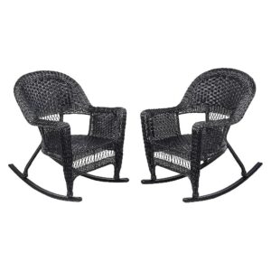 Set of 2 Black Wicker Rocker Chairs with Durable Steel Frame