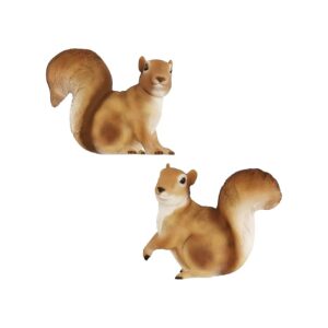 Set of 2 Brown and White Squirrel Statues for Beautiful Flower Bed