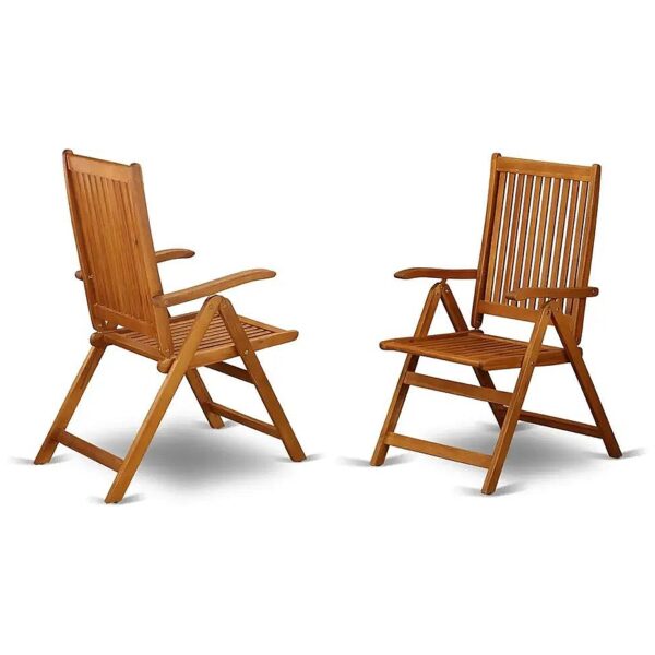 Set of 2 Folding Armchair with Natural Wood Seat and Slatted Back for Outdoor Use