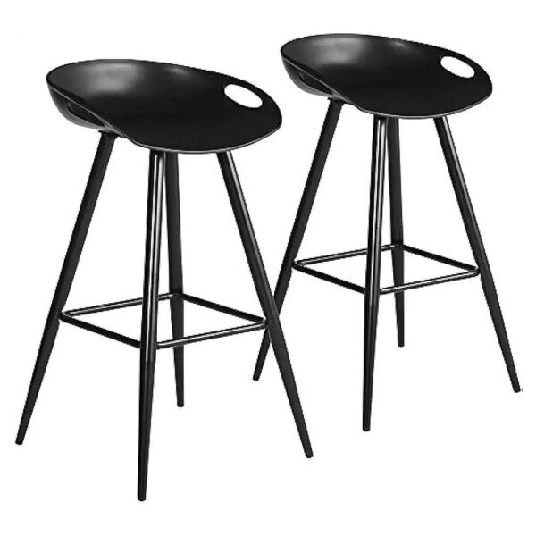 Set of 2 High-Quality Black Modern Bar Stools with Metal Legs and PP Seat