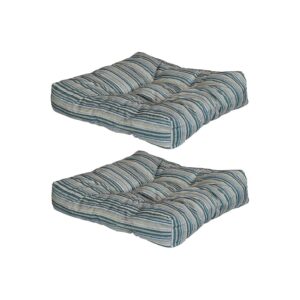 Set of 2 Neutral Striped 20-Inch Square Tufted Indoor Outdoor Patio Chair Cushions