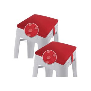 Set of 2 Red 14x14 Square Outdoor Bar Stool Cushions with Non-Slip Backing