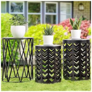 Set of 3 Black End Tables with Modern Design for Indoor or Outdoor Use