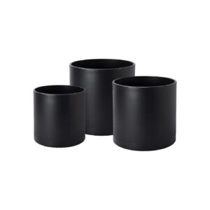 Set of 3 Large Planter Pots for Plants with Drainage Hole and Seamless Saucers Black