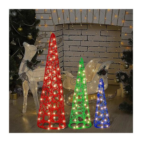 Set of 3 Lighted Christmas Cone Trees with 110 Warm White LEDs for Indoor Decorating