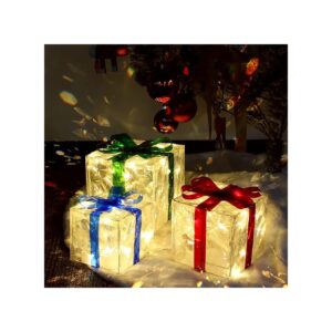 Set of 3 Lighted Gift Boxes for Christmas Tree Decorations with 60 LED Lights