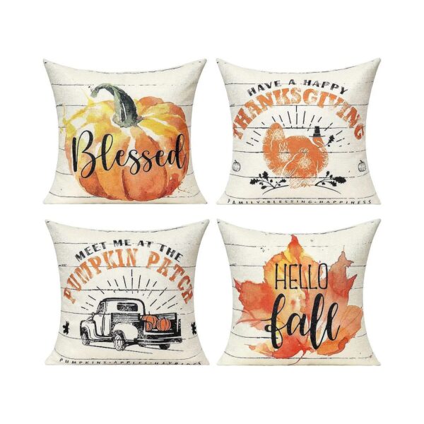 Set of 4 Retro Pumpkin Maple Leaf Turkey Pillow Covers 16x16 Fall Outdoor Home Decor