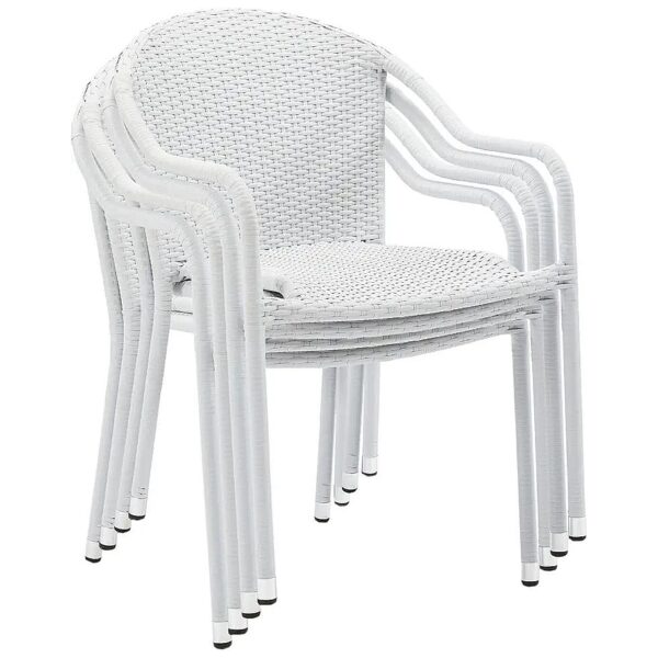 Set of 4 White Wicker Outdoor Chairs with Stackable Design and Durable Frame