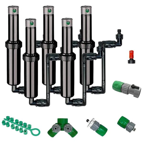 Set of 5 Adjustable Rotating Sprinklers with Connectors and Splitters for Easy Use