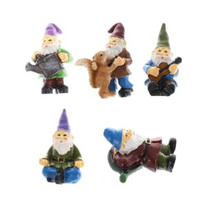 Set of 5 Resin Miniature Gnomes Waterproof Hand Painted Garden Decoration Accessory