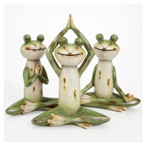 Set of Three Hand Painted Frog Yoga Statues Home and Garden