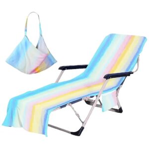 Side Pockets Beach Chair Cover with Watercolor Stripe Design for Pool and Beach Use