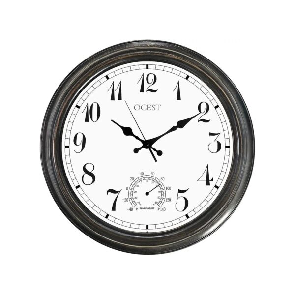 Silent Accurate 16-Inch Analog Outdoor Clock with Temperature Display for Bathroom