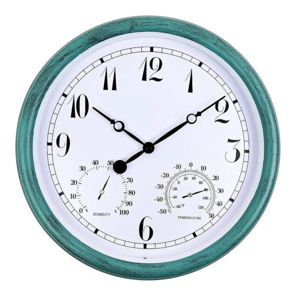 Silent Battery Operated Quartz Wall Clock with Thermometer