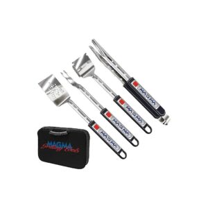 Silver 5 Piece Telescoping Grill Tool Set with Stainless Steel and Rubber Handles