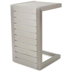 Silver Aluminum End Table with C-Shaped Design and Weather-Resistant Coating