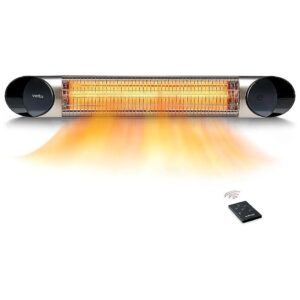 Silver Finish Outdoor Infrared Heater with Remote Control for Patio and Deck Heating