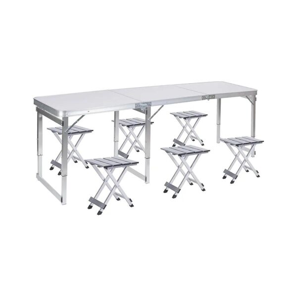 Silver Folding Picnic Table Set with 6 Chairs Stable and Durable Frame for Outdoor Use