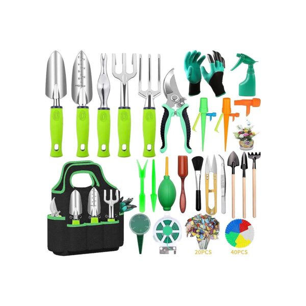 Silver Garden Tools Set with 84 Pieces Including Succulent Mini Tools and Bag