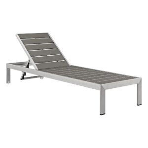 Silver Gray Aluminum Patio Chaise Lounge Chair with Adjustable Recline