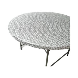 Silver Patterned Plastic Vinyl Tablecloth for Round Tables up to 60 Inches