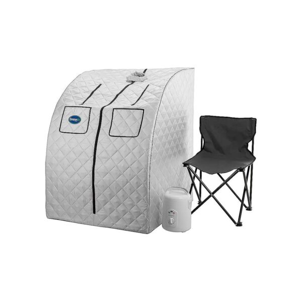 Silver Steam Sauna Spa for Personal Relaxation with Built-in Chair and Timer