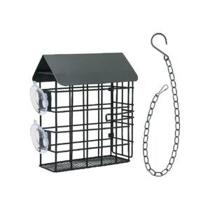 Single Suet Cake Bird Feeder with Roof and Chain for Woodpeckers and Nature Lovers