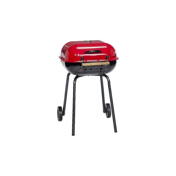 Six-Position Cooking Grid Red Charcoal Patio Grill with Folding Side Tables