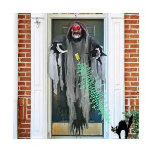 Size Hanging Grim Reaper Prop with LED Glowing Eyes and Creepy Sound for Halloween Decor