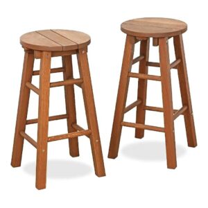 Slim and Compact Natural Wood Patio Bar Stool, Set of 2