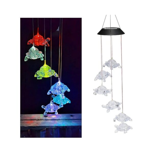 Slow Flashing Wind Chime Chandelier Solar Powered Turtle Lamp