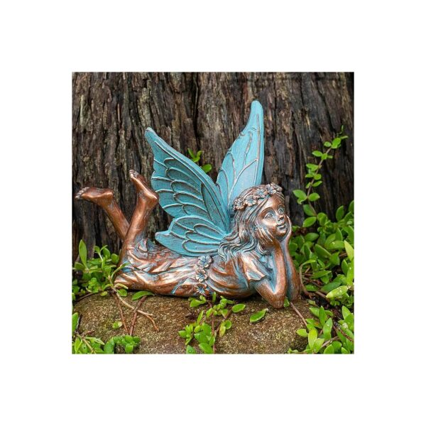 Small Brown Resin Fairy Statue for Garden Decoration and Accent