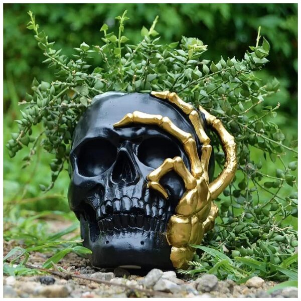 Small Gothic Style Skull Planter with Drainage Hole for Indoor Plants