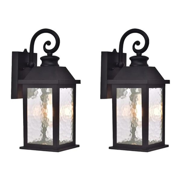 Small Modern Black Aluminum Wall Sconce Light Fixtures with Water Rippled Glass Lamps