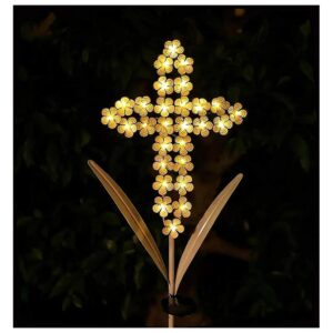 Small White Cross Solar Light Garden Stake for Memorial Gifts