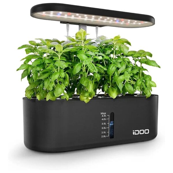 Smart 10 Pod Hydroponic Indoor Garden with Oval Black Box Planter and LED Grow Light