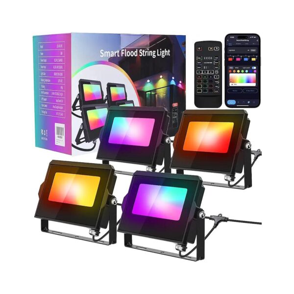 Smart Control RGB LED Flood Lights for Outdoor Use with WiFi and Remote Control Options