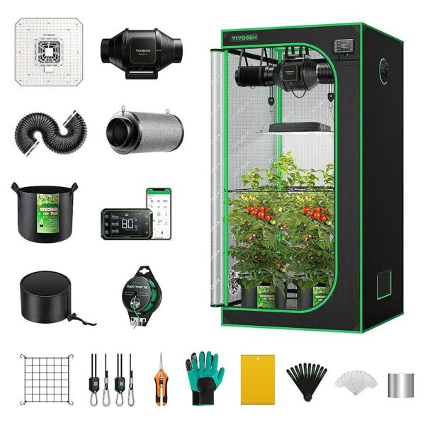 Smart Grow Tent Kit with WiFi-Controlled LED Grow Light and Automated Ventilation